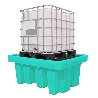 (Clearance) Teal Single IBC Spill Pallet with Removable Deck - BB1 || 1100ltr Sump Capacity