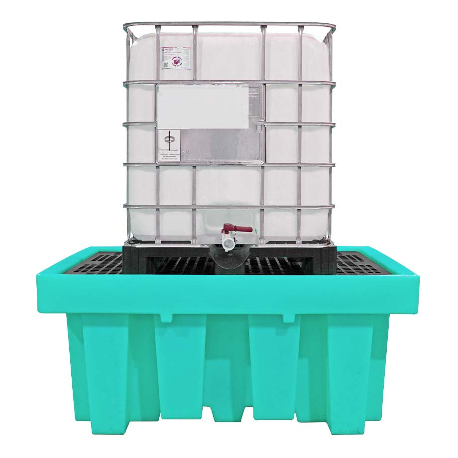 (Clearance) Teal Single IBC Spill Pallet with Removable Deck - BB1 || 1100ltr Sump Capacity