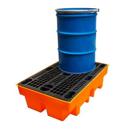 (Clearance) Orange Double Drum Spill Pallet - BP2 || 240ltr Sump Capacity