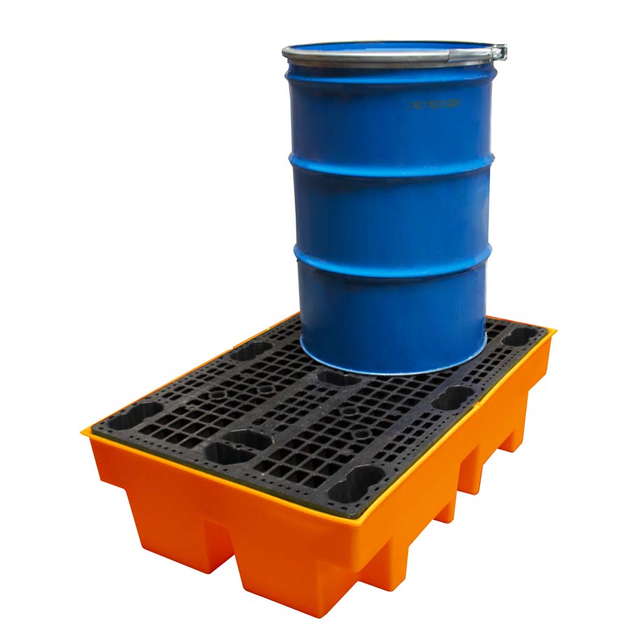 (Clearance) Orange Double Drum Spill Pallet - BP2 || 240ltr Sump Capacity