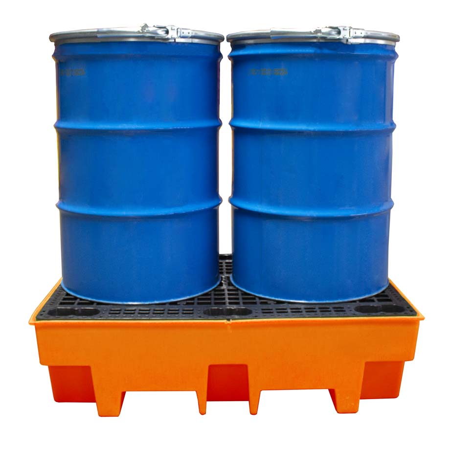 (Clearance) Orange Double Drum Spill Pallet - BP2 || 240ltr Sump Capacity