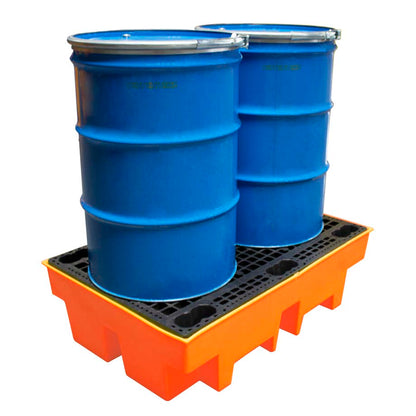 (Clearance) Orange Double Drum Spill Pallet - BP2 || 240ltr Sump Capacity