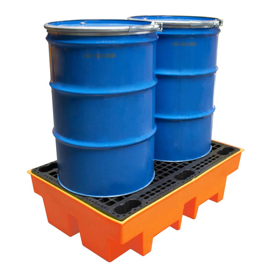 (Clearance) Orange Double Drum Spill Pallet - BP2 || 240ltr Sump Capacity