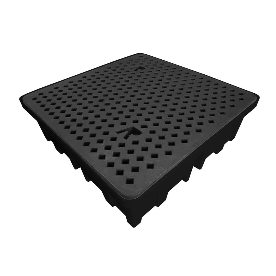 (Clearance) Black Plastic 4 Drum Spill Pallet With 4-Way Forklift Entry  - BP4FW ||To Hold 4 Drums (Copy)