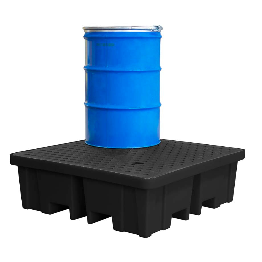 (Clearance) Black Plastic 4 Drum Spill Pallet With 4-Way Forklift Entry  - BP4FW ||To Hold 4 Drums (Copy)