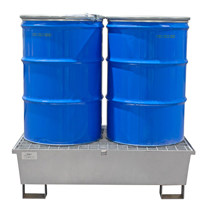 2 Drum Spill Pallet - Galvanised Steel - GSP2D || 240ltr Sump Capacity