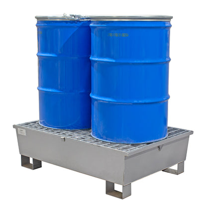 2 Drum Spill Pallet - Galvanised Steel - GSP2D || 240ltr Sump Capacity