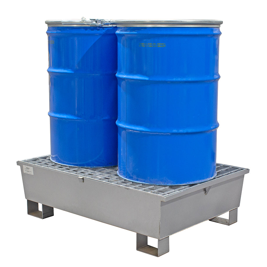 2 Drum Spill Pallet - Galvanised Steel - GSP2D || 240ltr Sump Capacity