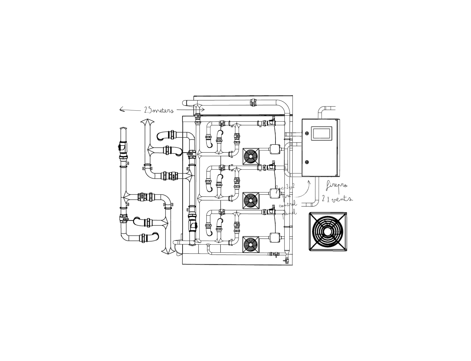 Drawing produced for internal pipework inside an Emtez product