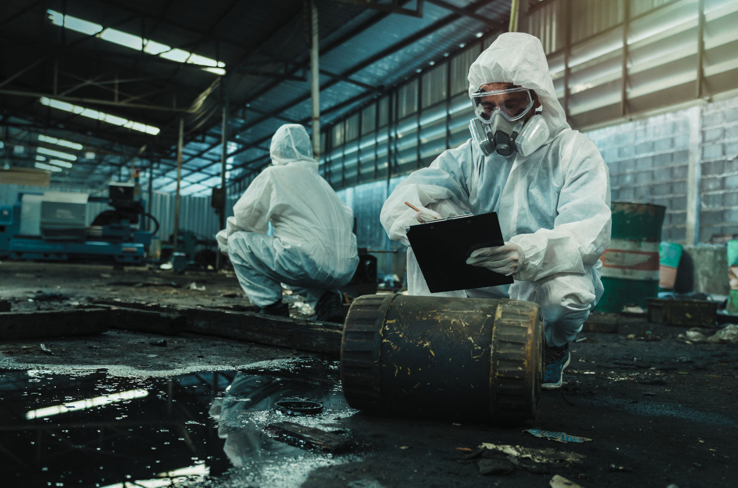 People evaluating a spill