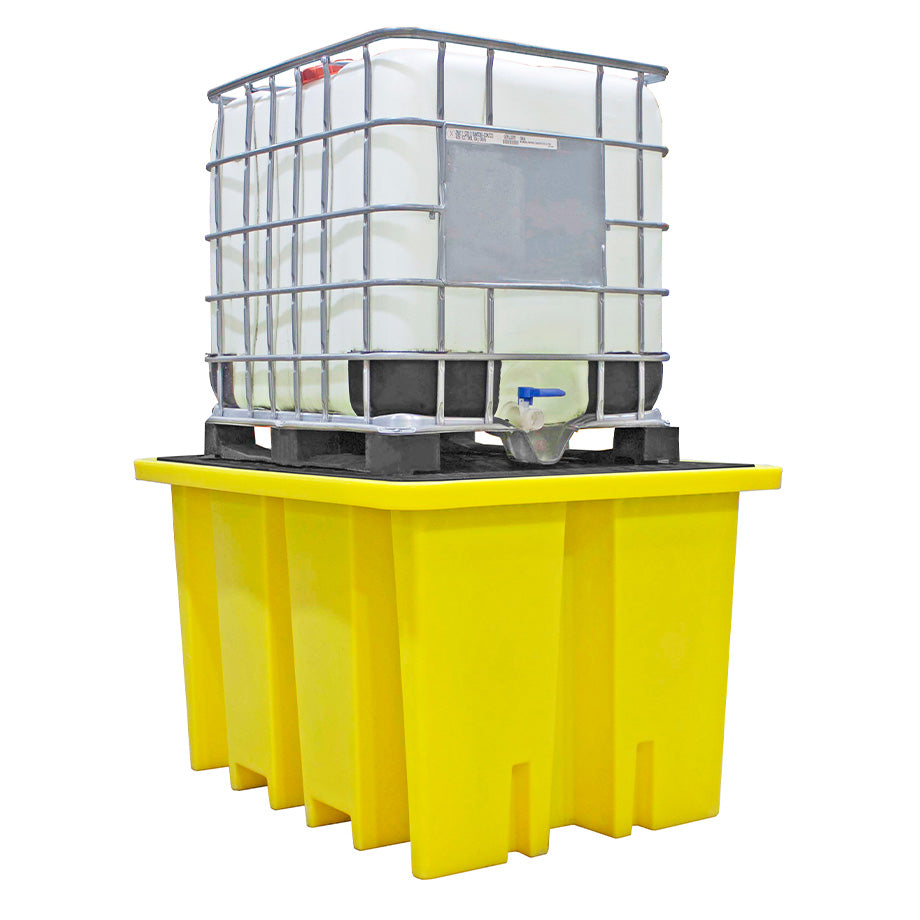 (Clearance) Yellow Single IBC Spill Pallet with 2 Removable Decks - BB1S || 1200ltr Sump Capacity