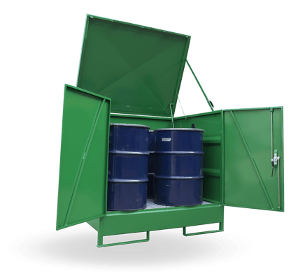 VD4D - Vertical Steel 4 Drum Bunded Spill Containment Pallet with Doors